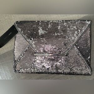 NWT BCBG MaxAzria Silver Sequined Envelope Clutch